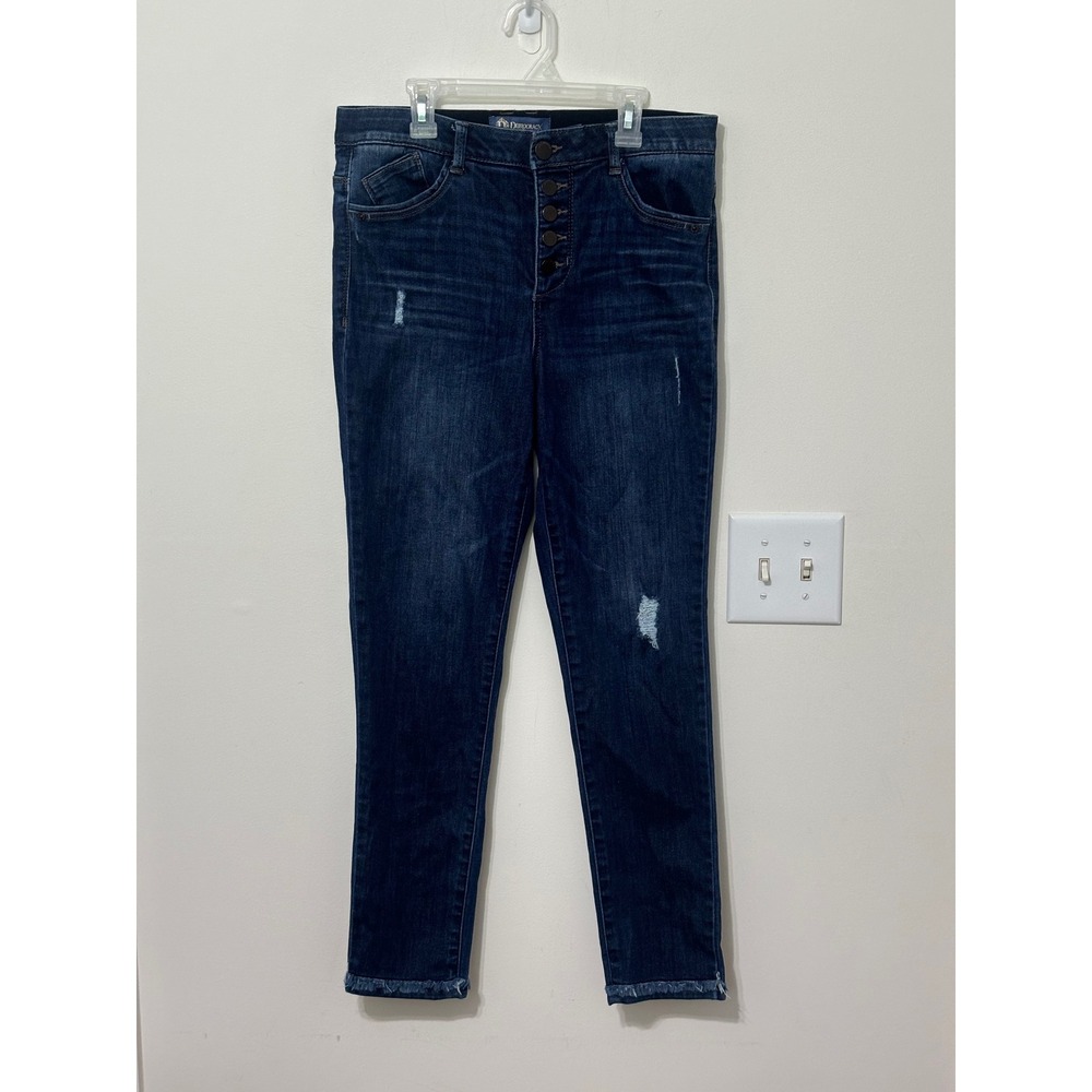 Democracy Ankle Skinny‎ Jeans Distressed Dark Wash Button Fly Size 8